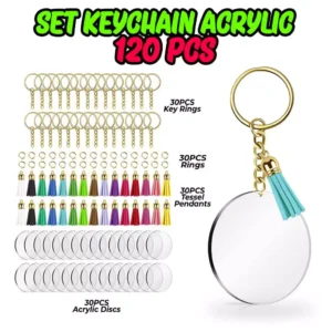 120 pieces / 30 set clear round circle acrylic keychains blank diy gold key rings size 2 inch
