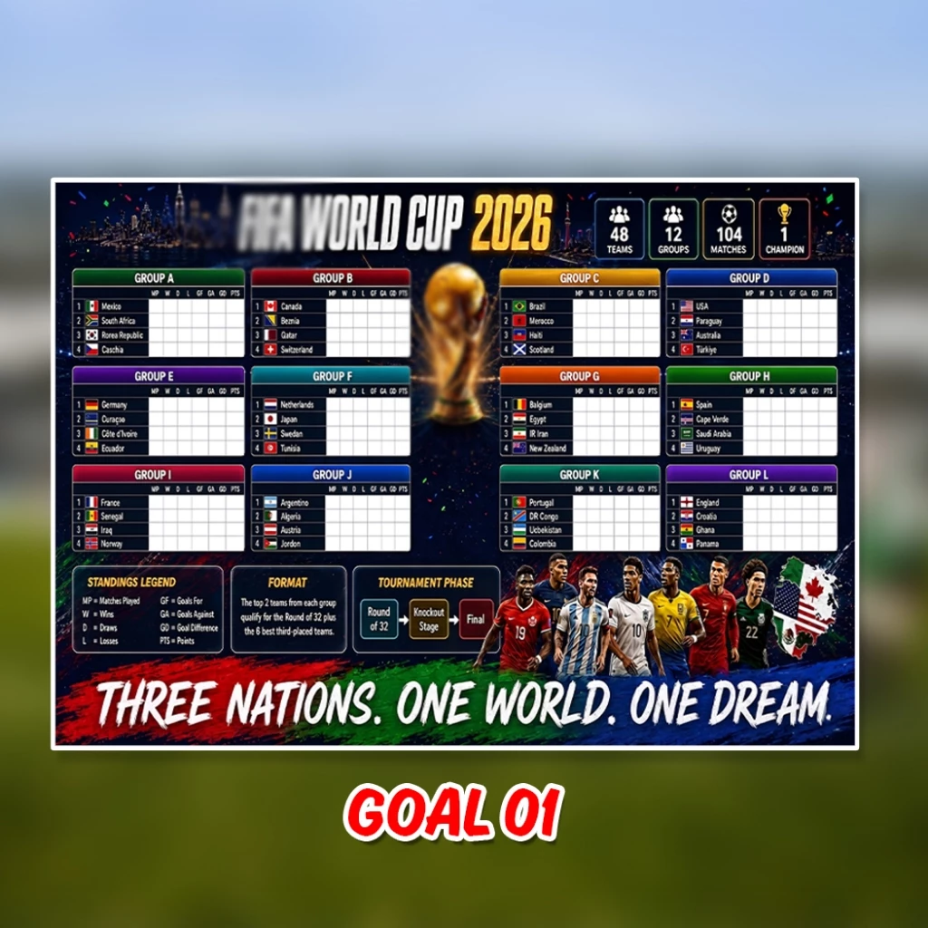 01 Poster World Cup Tournament Goal & Score Table Jadual Skor Piala Dunia 2026 - Image 3