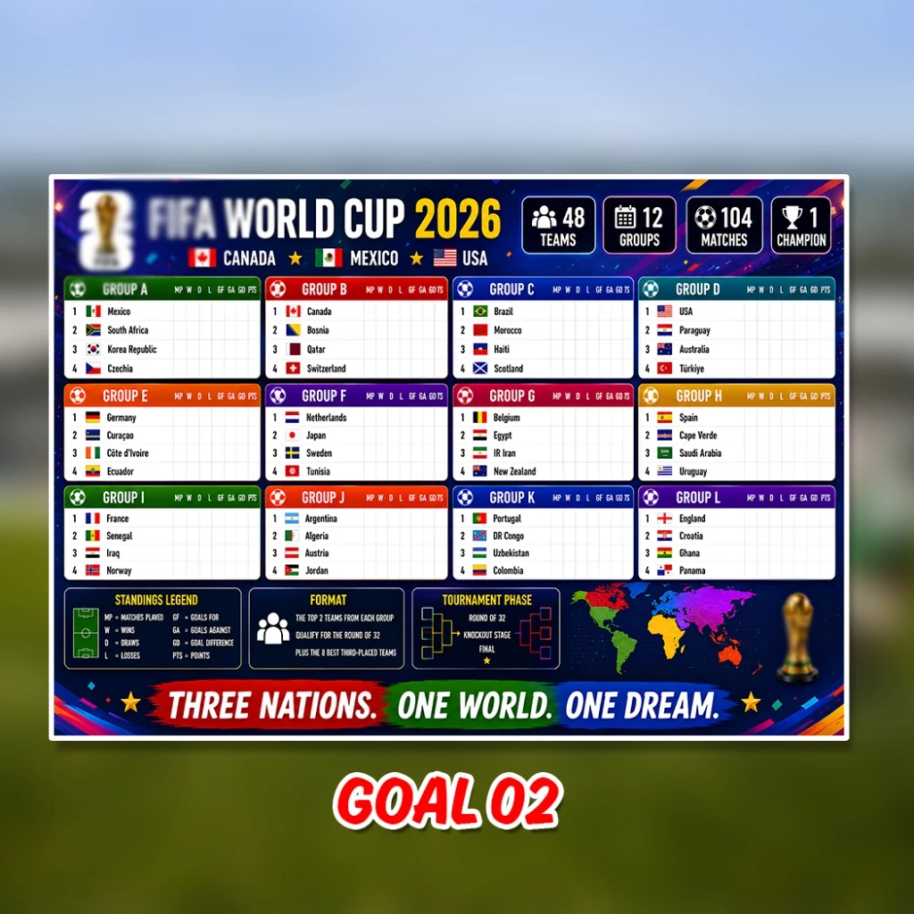 02 Poster World Cup Tournament Goal & Score Table Jadual Skor Piala Dunia 2026 - Image 2