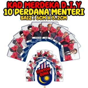kad d.i.y hari merdeka 10 perdana menteri saiz 6cm x 5.2cm material artcard