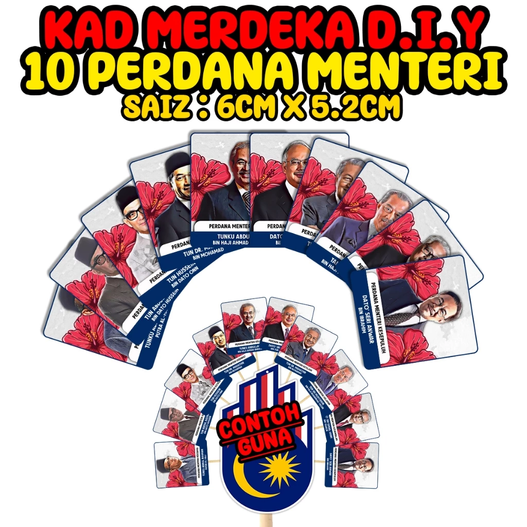 kad d.i.y hari merdeka 10 perdana menteri saiz 6cm x 5.2cm material artcard kad d.i.y hari merdeka 10 perdana menteri saiz 6cm x 5.2cm material artcard