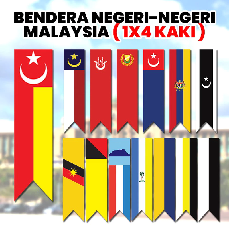 satu set 14 pcs banner bendera negeri negeri malaysia 1x4 kaki satu set 14 pcs banner bendera negeri negeri malaysia 1x4 kaki