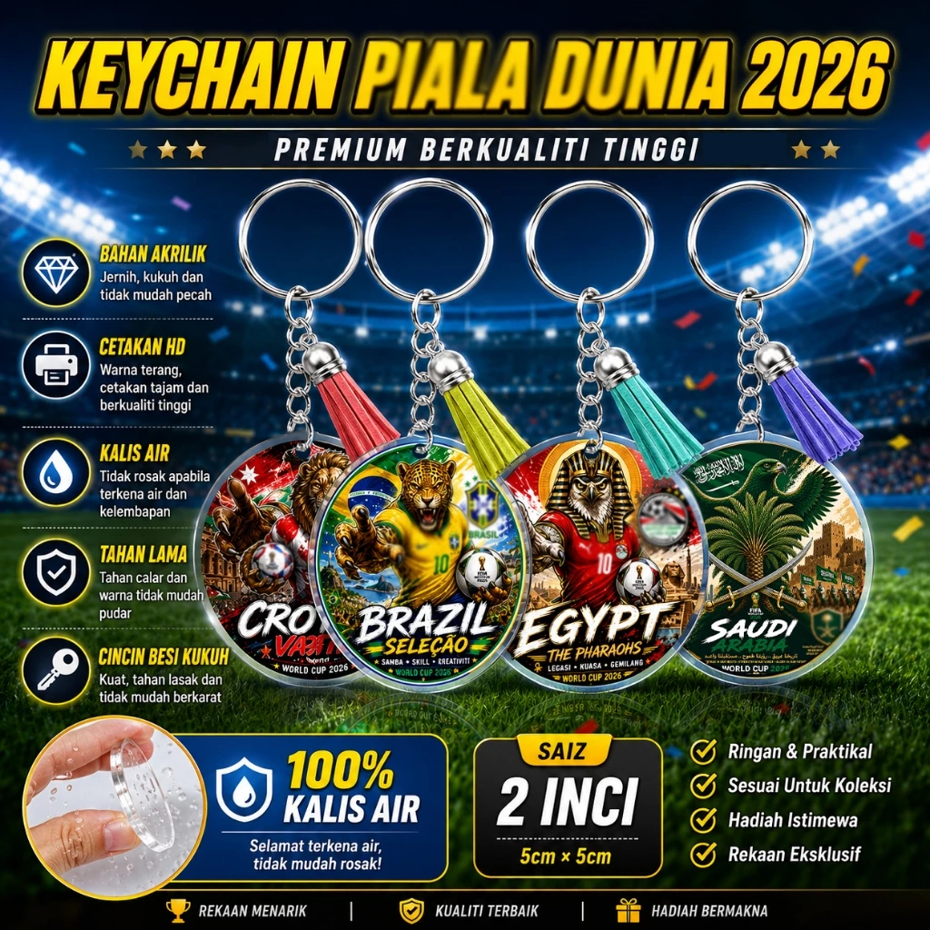 my-11134207-820l9-mphnptzwbsb018 Bell Keychain Akrilik Piala Dunia 2026 Aksesori Bola Sepak Saiz 2inci untuk Peminat Piala Dunia Hadiah Ideal dan Unik