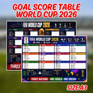 Poster World Cup Tournament Goal & Score Table Jadual Skor Piala Dunia 2026
